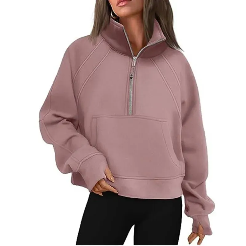 LU-88 Yoga Scuba Half Zip Hoodie Jacket Designer Sweater Women`s Define Workout Sport Coat Fitness Activewear Top Solid Zipper Sweatshirt Sports Gym