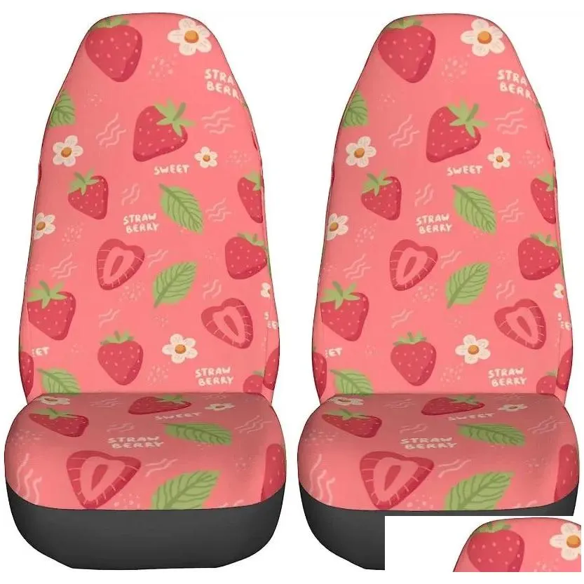 Car Seat Covers Set 2Pcs Cute Strawberries Universal Front Seats Vehicle Enterior Protector Suitable Fits Most Truck