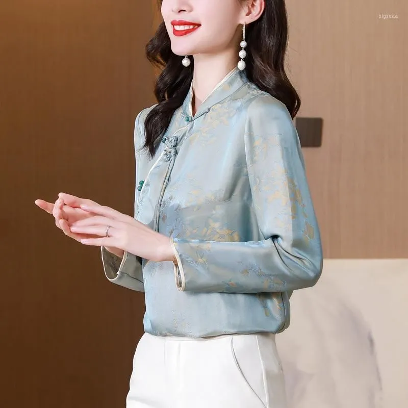 Women`s Blouses Shirt Women`s Spring Vintage Button Jacquard Chic Beautiful