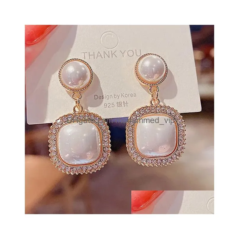 hoop huggie trendy korean long earrings for women pearl geometry elegant female dangle drop fashion jewelry accessories 230920