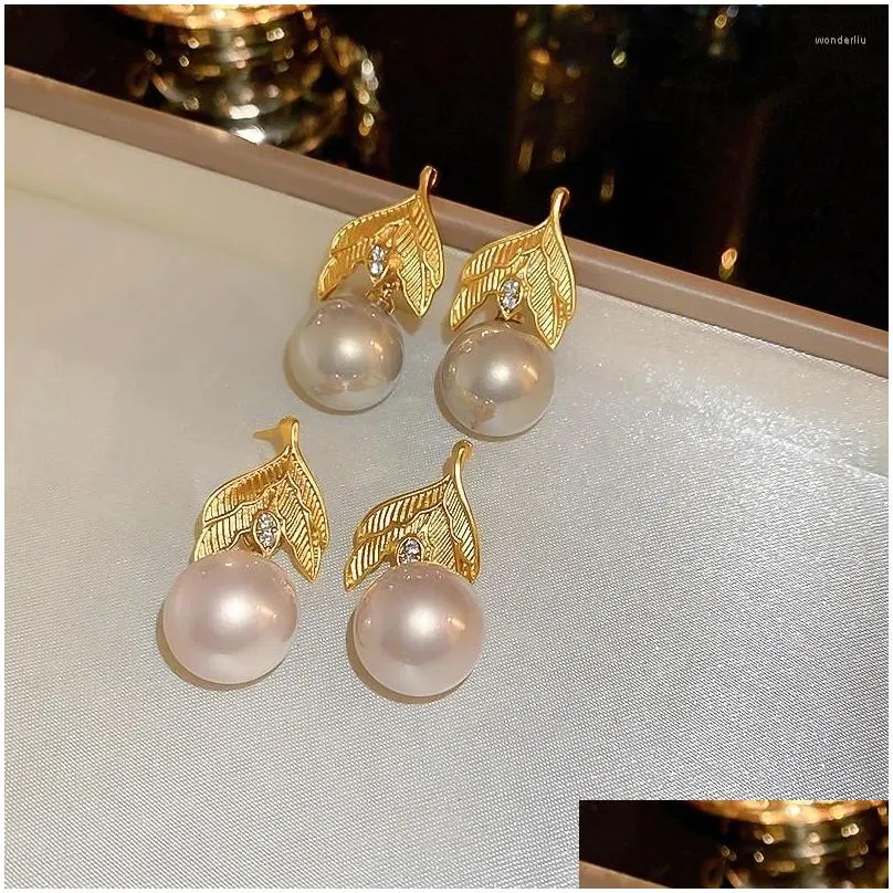 Dangle Earrings Medieval Vintage Rhinestone Leaf Pearl Drop For Women Luxurious Design Fashion High-end Party Jewelry