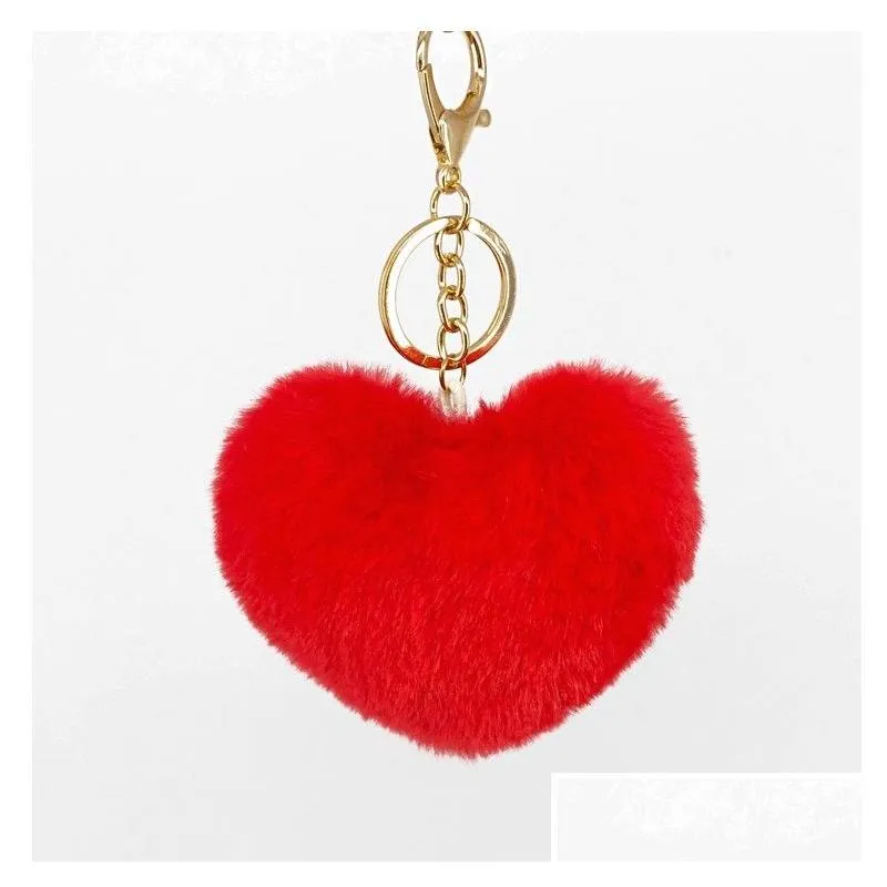 Heart Pompoms Keychain Rainbow Plush Balls Key Chains Decorative Pendant for Women Bag Accessories Keychains Car Fashion Keyring