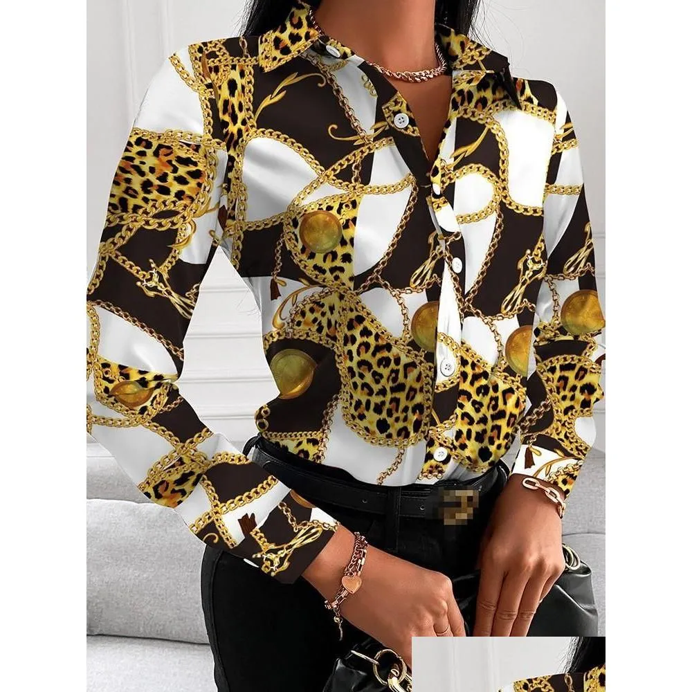 Casual Dresses Hirigin Printed Shirt Women Spring Elegant Office Ladies Blouse Clothes Fashion Lapel Long Sleeve Buttons Tops For