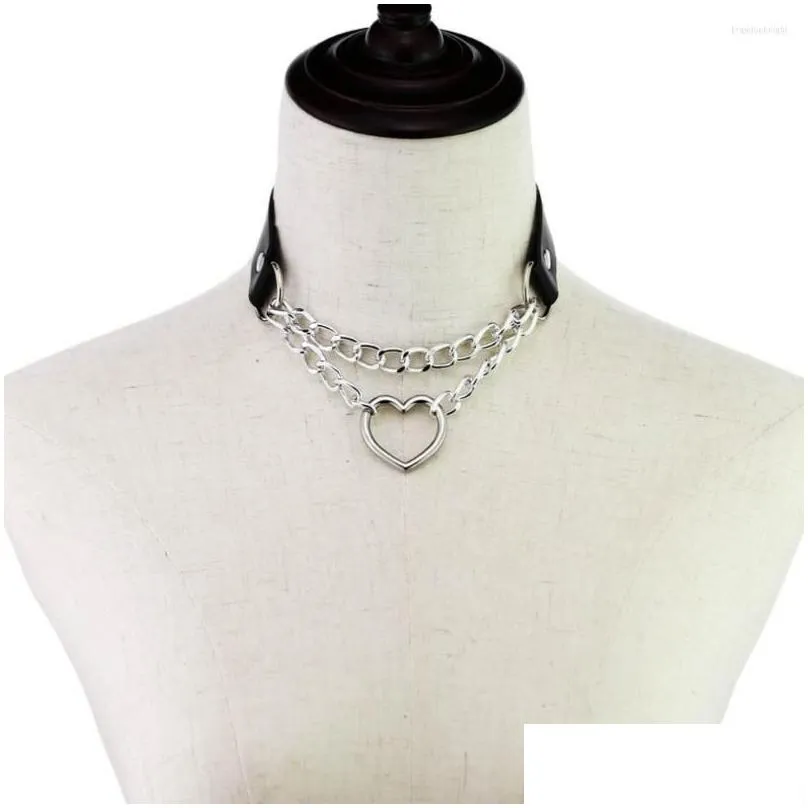 Chokers Choker Heart Goth Neck Chain Punk Collar For Women Girl Black Leather Chocker Kawaii Cosplay Jewelry Grunge Accessories Drop D Dhkvv