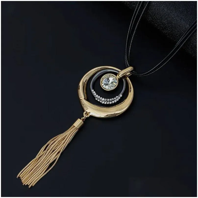 Pendant Necklaces Vintage Long Chains Collares Necklace With Crystal Beads Geometry Suspension Pendants Goth Jewelry For Women 2024
