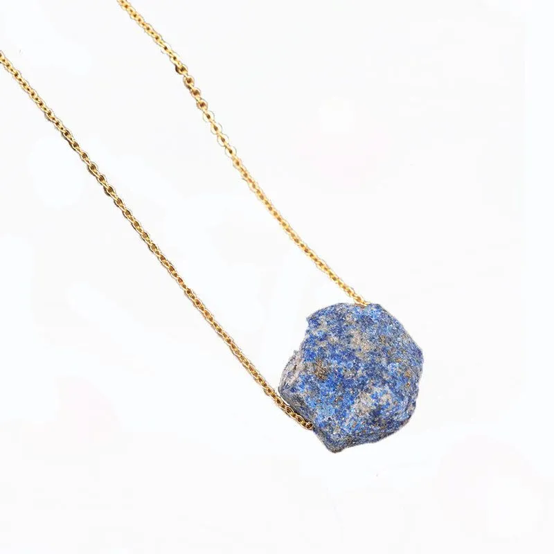 Gold Reiki Chakra Irregular Druzy Natural Stone Amethyst Pendant Necklace Rose Quartz Lapis Women Men Link Chain Jewelry