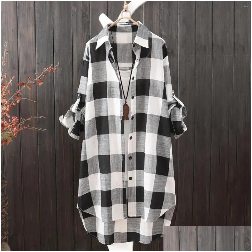 Women`s Blouses Spring Plaid Print Shirt Blouse Fashion Casual Long Sleeve Daily Streetwear All-matched Oversized Jacket Top