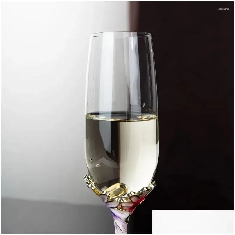 Wine Glasses Engraving Handmade Colored Creative Flowers Pattern Red Cup Wedding Goblet Crystal Champagne Gift Drinkware