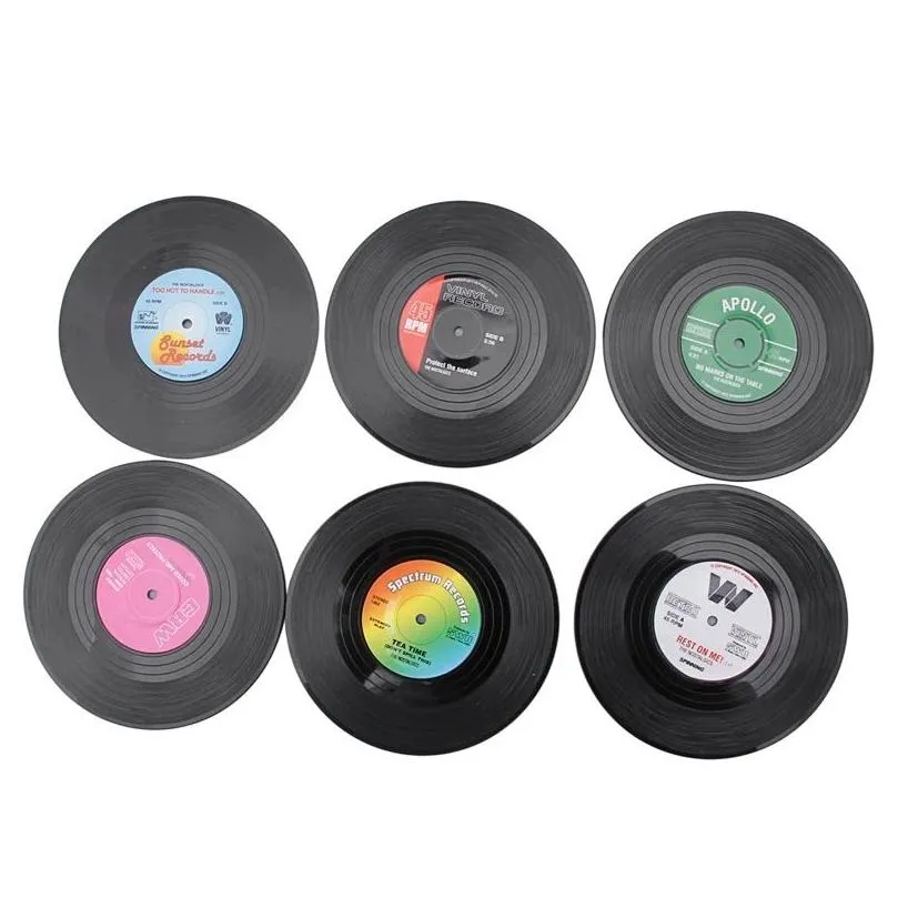 Mats & Pads Plastic Retro Vinyl Record Cup Mat Anti-Slip Coffee Coasters Heat Resistant Music Drink Mug Table Placemat Decor 6Pcs/Set Dhscu