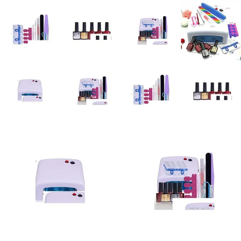 Nail Manicure Set Wholesale-New Laa 10 In 36W Uv Lamp 7 Of Resurrection Tools And Portable Package Five Ml Soaked Glue Gel Polish Drop Dhmyn