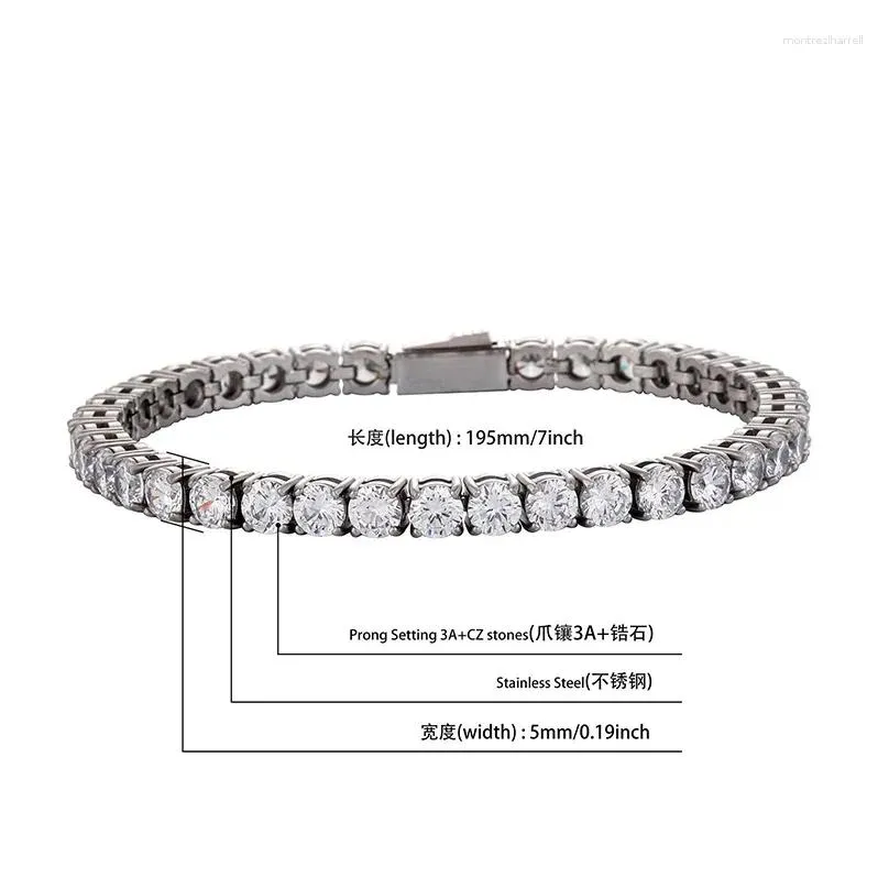 Chains Hip Hop Prong Setting 3A CZ Stone Stainless Steel Tennis Link Chain Bracelet For Men Women Rapper Jewelry Drop