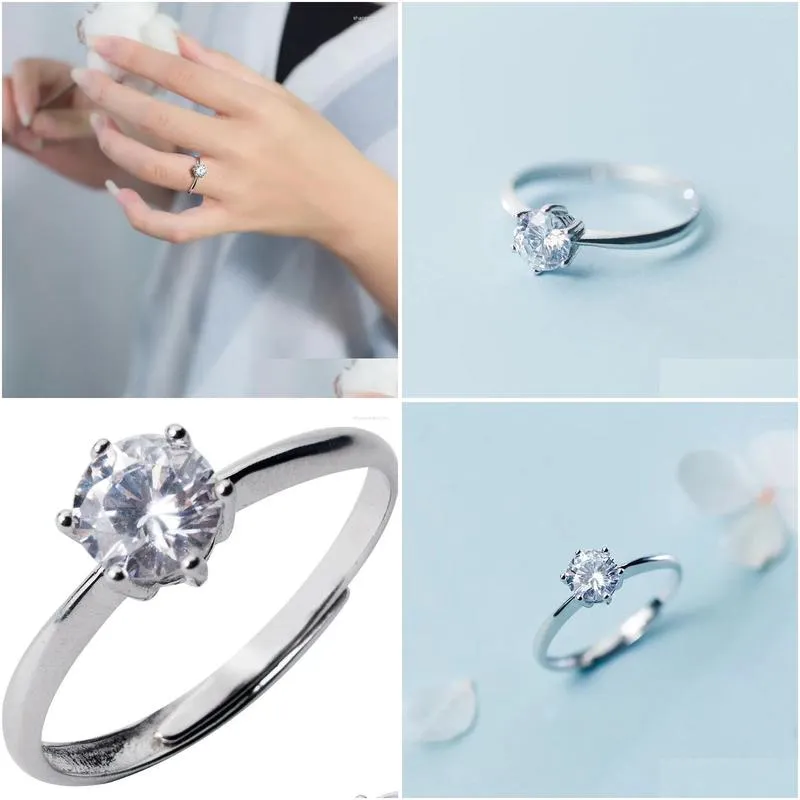 Cluster Rings 925 Sterling Silver For Women Adjustable Cubic Zirconia Fashion Accessoires Ladies Engagement Jewelry Jewellery