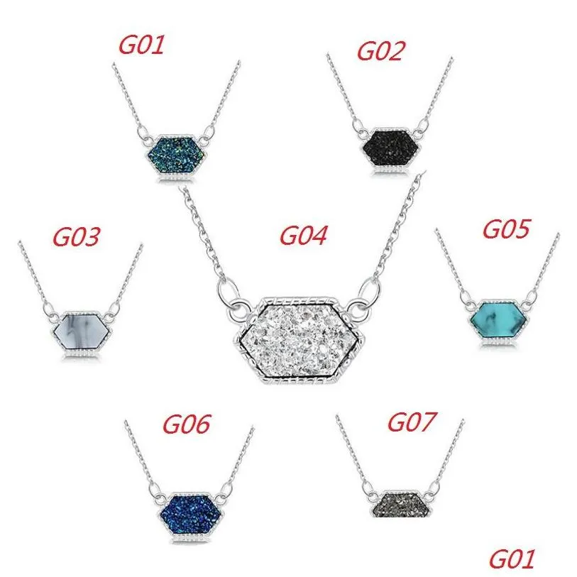 Wholesale-Fashion Druzy Drusy Pendant Necklaces Silver Gold Plated Popular Faux Stone Turquoise Necklaces For Women Lady Jewelry