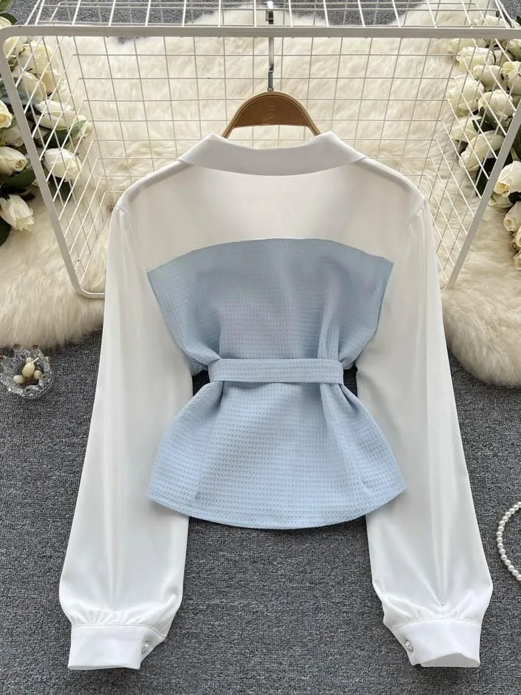 Women`s Blouses Elegant Est Vintage Patchwork Long Sleeve Women Shirt Casual Single Breasted OL Female Fashion Korean Tops Clothes