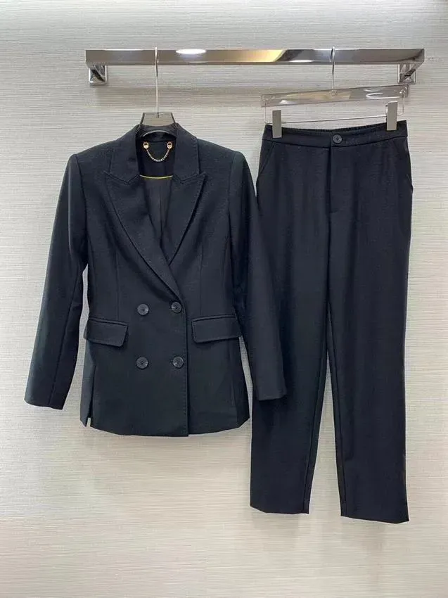 Women`s Two Piece Pants 2023 Fashion Suit Double-breasted Top Small 2-piece Set 0816