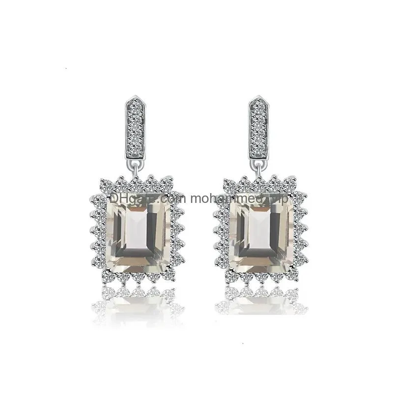 ear cuff yezoxa emerald cut genuine green amethyst 925 sterling silver halo stud earrings for women 230920