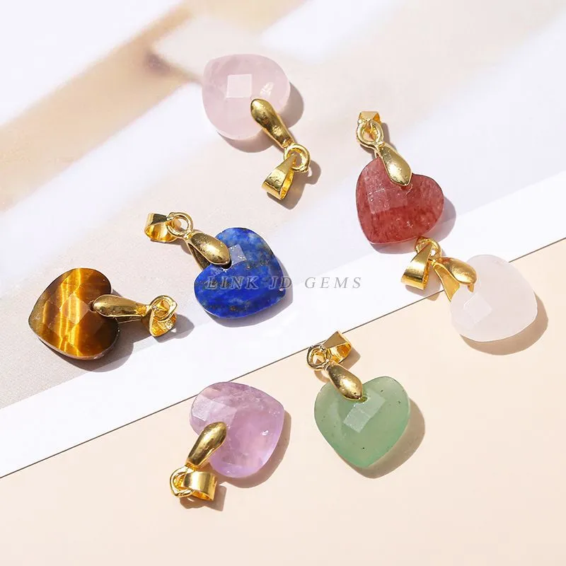 Fashion 12mm Heart Shaped Rose Quartz Powder Pink Green amethyst Crystal Pendant Gold Chain Necklace Women Jewelry