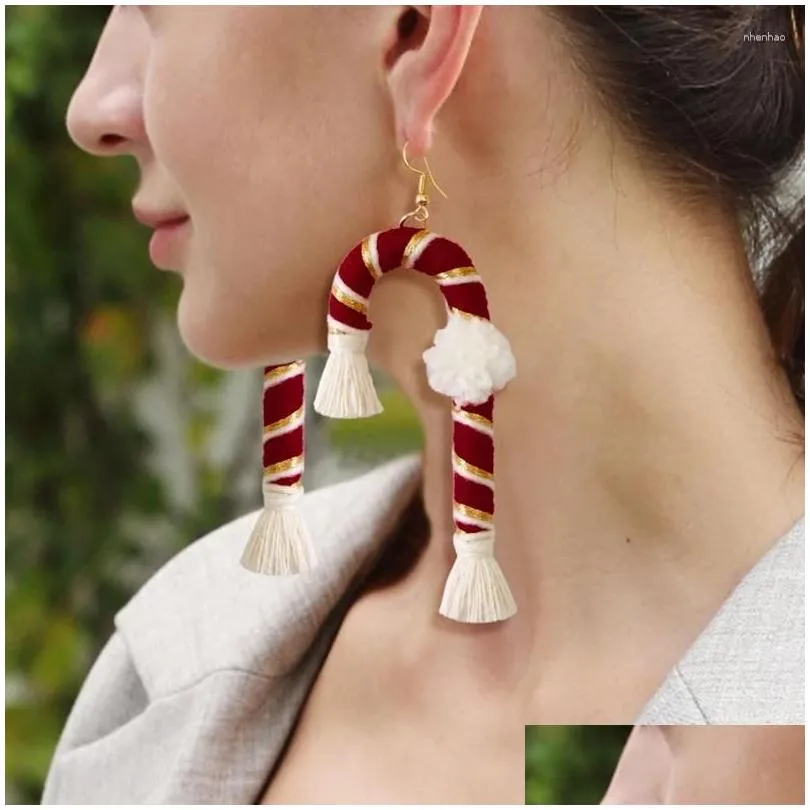 Dangle Earrings Fringed Christmas Walking Sticks Personality Decoration Ear Ring