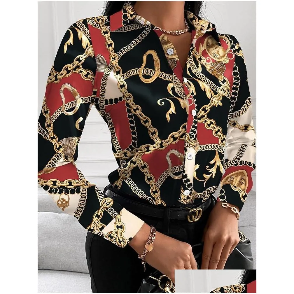 Casual Dresses Hirigin Printed Shirt Women Spring Elegant Office Ladies Blouse Clothes Fashion Lapel Long Sleeve Buttons Tops For