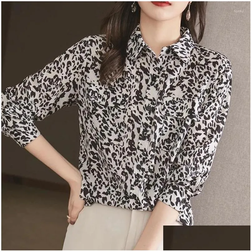 Women`s Blouses 2023 Spring Autumn Fashion Leopard Print Chic Street Button Up Shirts Casual Simple Long Sleeve Loose Tops For Women