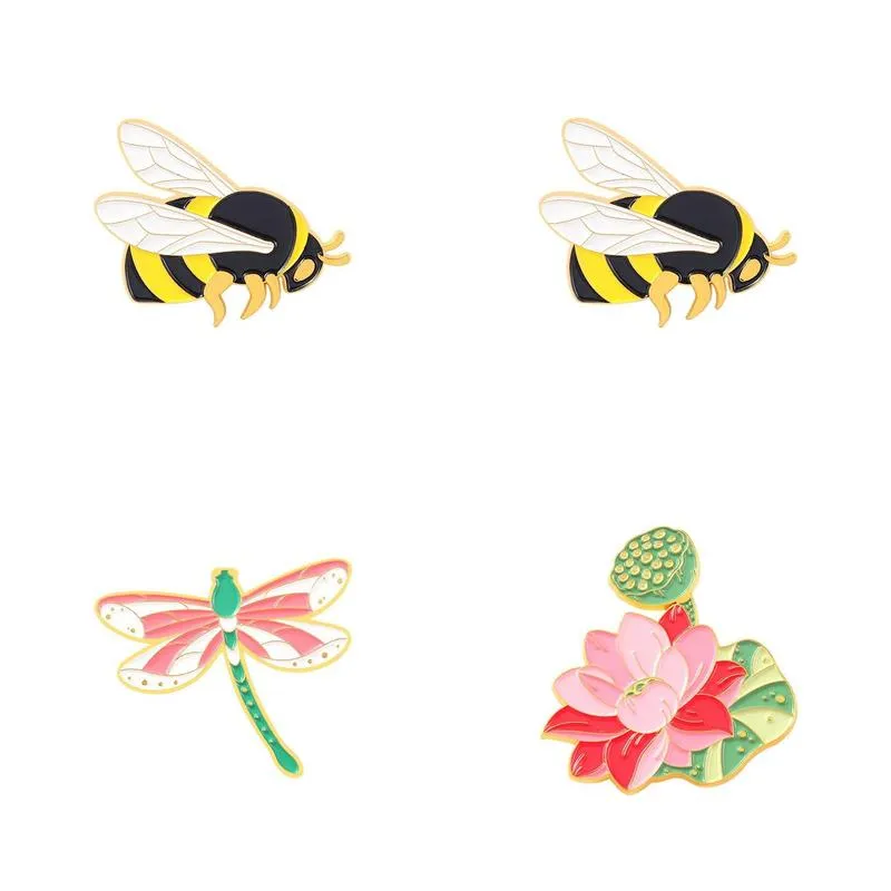 Pins Brooches Yellow Bee 25Pcs/ Lot Cartoon Gold Plated Animal Brooch For Girls Enamel Badge Drop Delivery Jewelry Dh0Wk