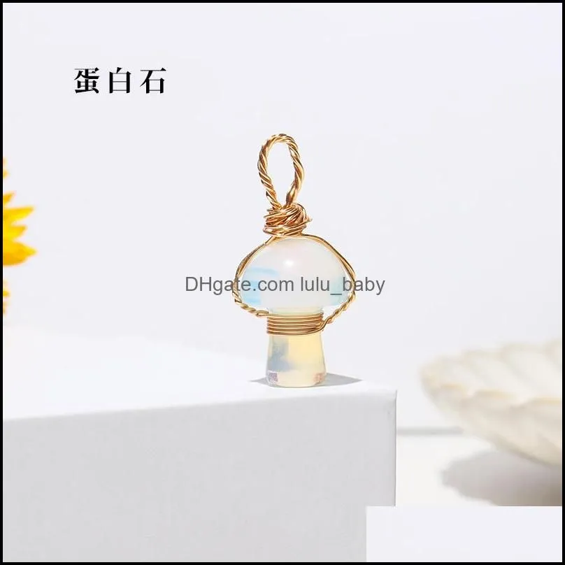 Charms Natural Crystal Stone 2Cm Mushroom Statue Carving Reiki Healing Gold Wire Wrap Pendant For Necklace Jewelry Making Drop Deliv