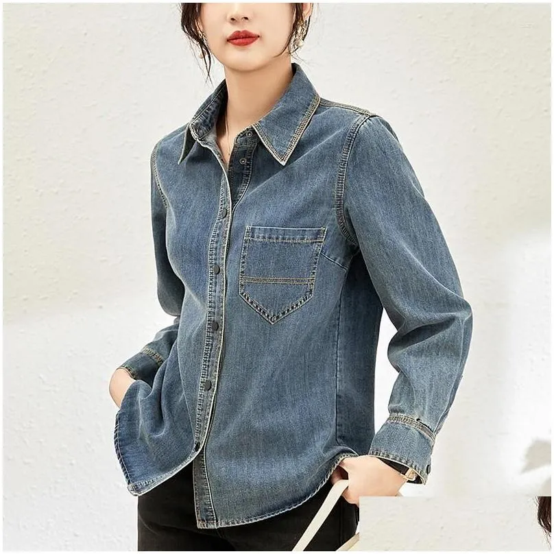 Women`s Blouses 2024 Spring Casual Shirts For Women Denim Turn-down Collar Long Sleeve Blouse Loose Tops Cotton Shirt