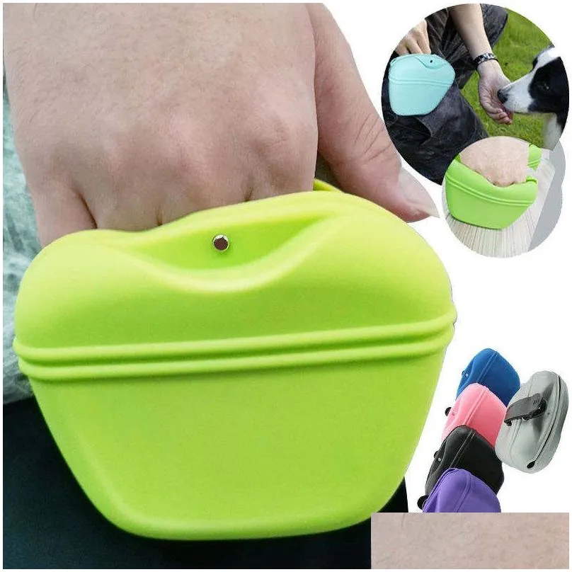 Silicone Dog Treat Pouch-Small Pet Training Bag-Portable Dog Treat Bag for Leash with Magnetic Closure and Waist Clip