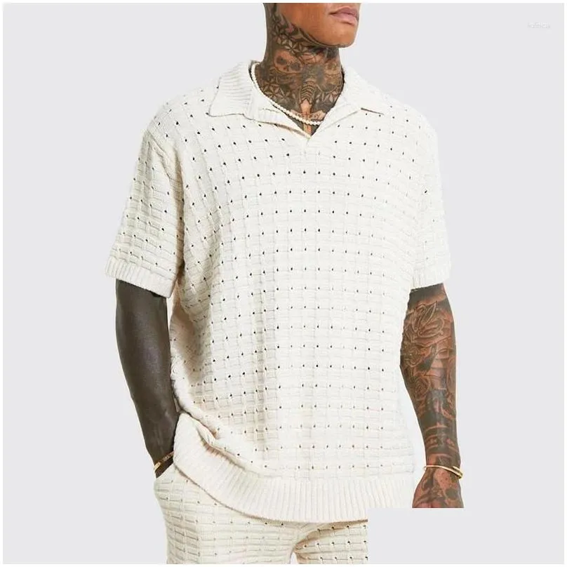 Men`s Sweaters Summer Casual Loose Sweater Mens Polo Shirts Short-sleeved Solid Color Breathable Knit Tops For Men Fashion Oversized