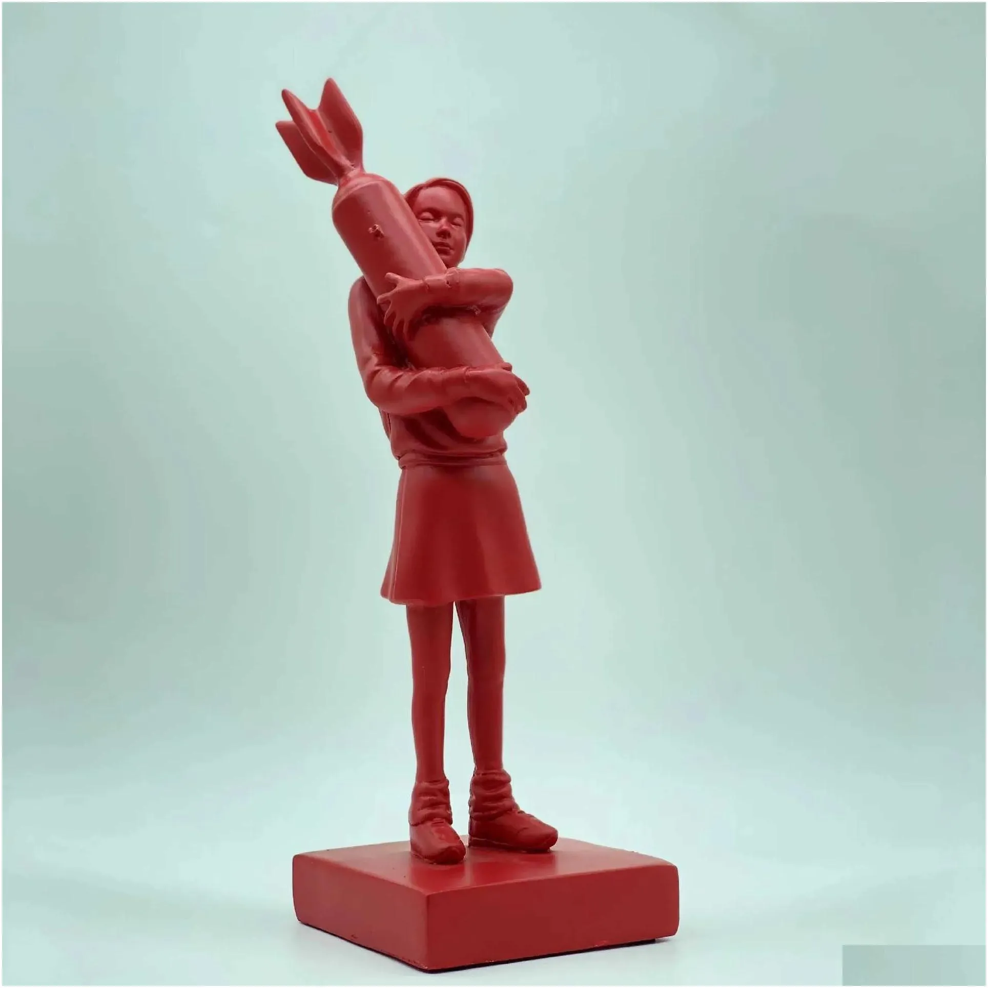 Decorative Objects & Figurines Bomb Her Girl Statue Banksy Peace Theme Modern Art Design Model Resin Hing Scpture Ornaments Home Decor Dh4Yz