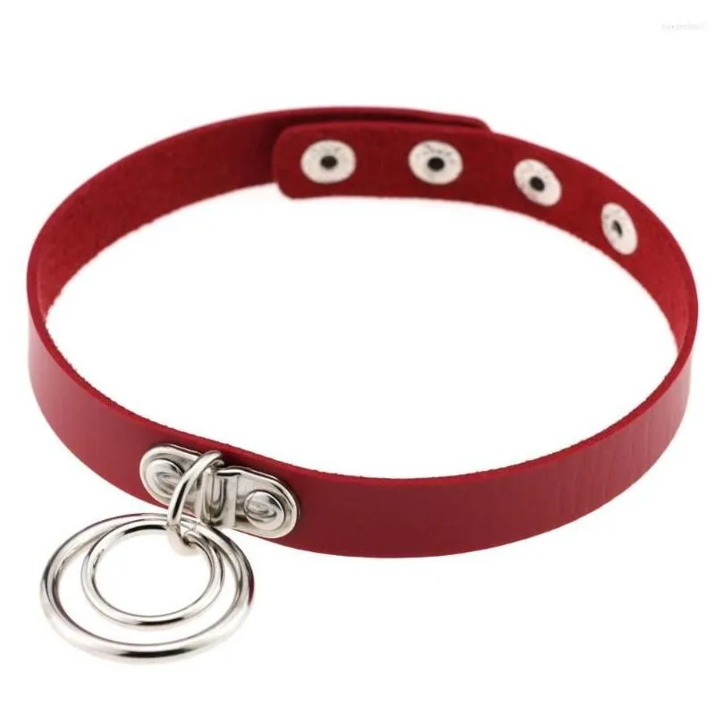 Chokers Choker Goth Fun Halloween Y Collars Red Leather Necklace For Women Bondage Cosplay Party Collar Gothic Belt Y2K Accessories Dr Dhnfl