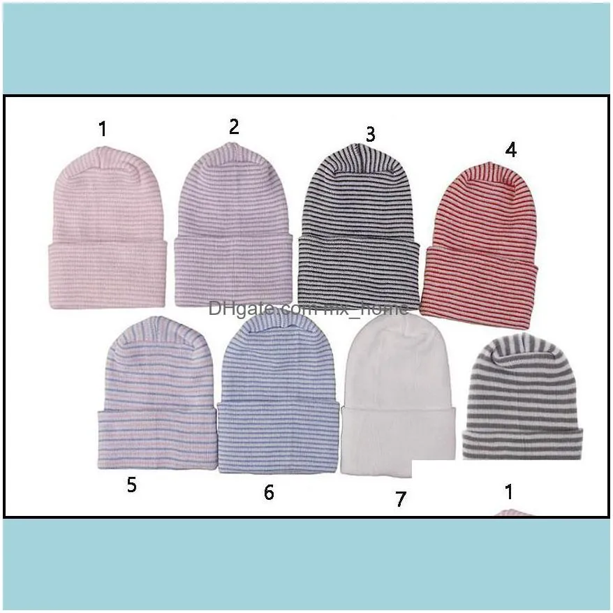 Caps Hats Accessories Baby Kids Maternity 8 Colors Born Stripe Hat Cloghet Knit Infant Skl Soft Cotton Beanie Dh2Qy Drop Delivery Dh0Wx