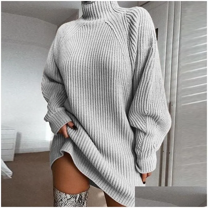 Basic Casual Dresses Casual Dresses Autumn Solid Long Sleeve Elegant Mini Sweater Dress Plus Size Winter Clothes Women Turtleneck