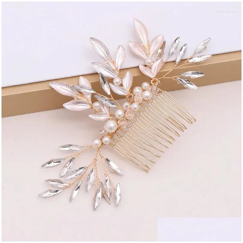 Hair Clips Trendy Leaf Headband Luxury Crystal Pearl Rhinestone Comb Clip For Women Prom Bridal Wedding Accessories Jewelry Pin