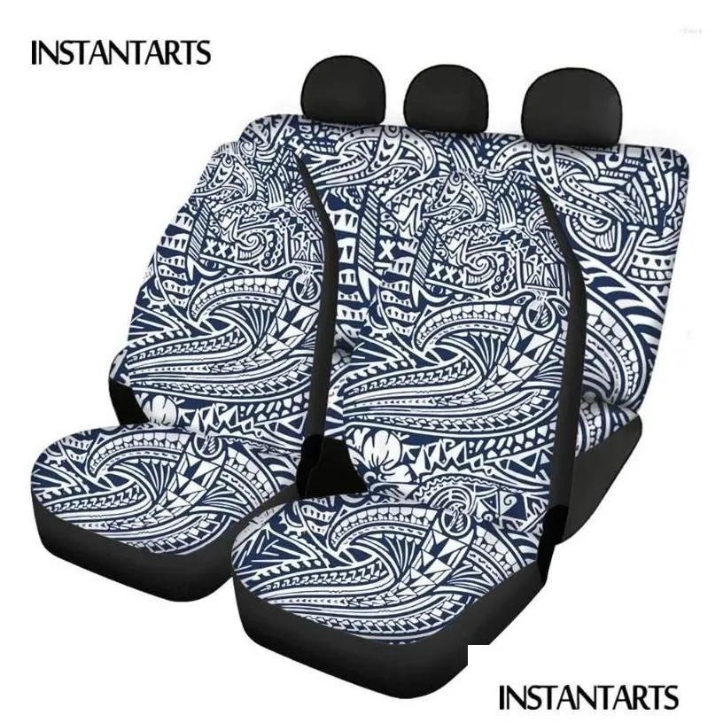 Car Seat Covers Ers Fit Polynesian Totem Pattern 3D Design Fl 4Pcs/Set Front Rear Er Nonslip Interior Drop Delivery Mobiles Motorcyc