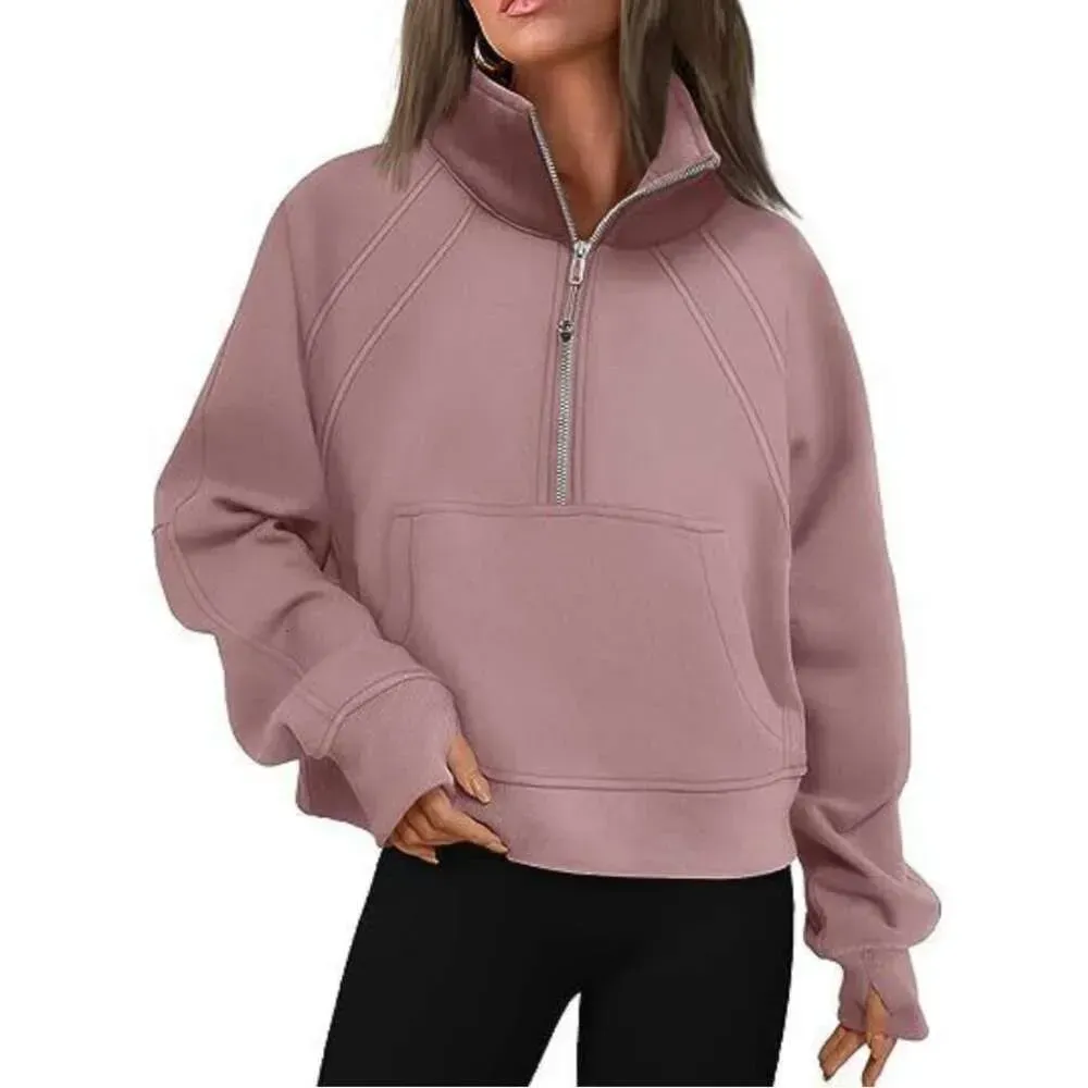 LU-88 Yoga Scuba Half Zip Hoodie Jacket Designer Sweater Women`s Define Workout Sport Coat Fitness Activewear Top Solid Zipper Sweatshirt Sports Gym