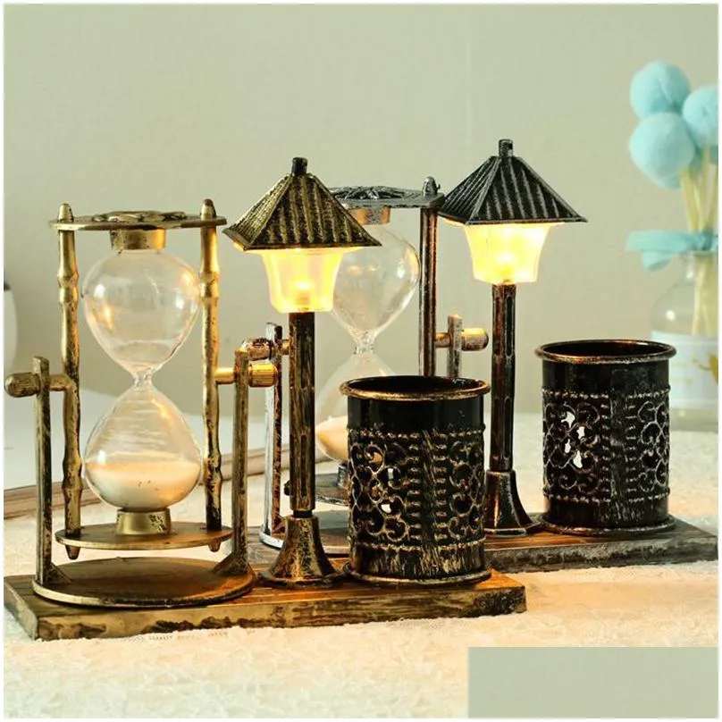 Vintage Decorative Objects Ferris Wheel Hourglass Beautiful Desktop Hourglass Exquisite Sand Glass Antique quicksand street lamp pen holder