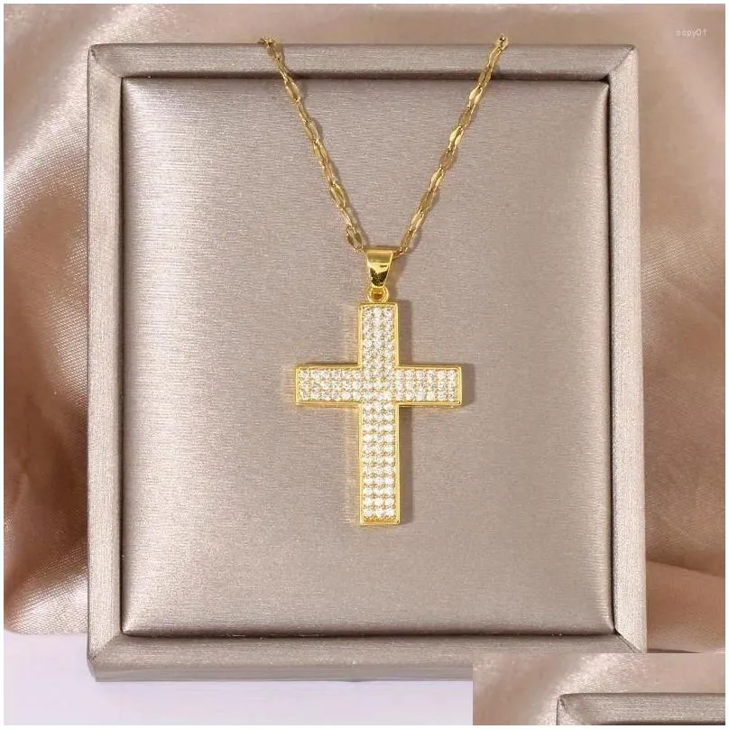 Pendant Necklaces European And American Black Hip Hop Retro Full Zirconia Cross Necklace For Men Women Anniversary Gifts