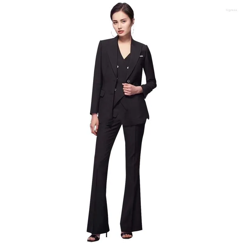 Women`s Two Piece Pants Fashion Women Suit Autumn Formal Slim Long Sleeve Blazer Trousers Vest Office Ladies Business Work Wear