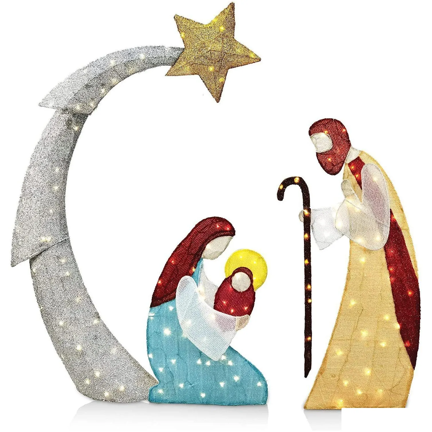 Christmas Decorations Tinsel Nativity Scene Warm White Yard Plane Painting For Easter Outdoor Garden Home Event Decoration Drop Deliv Dhgqn