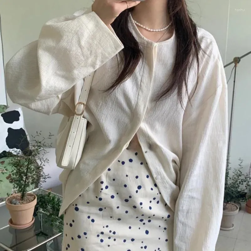 Women`s Blouses TEROKINIZO Harajuku Shirt Women Korean Fashion O Neck Long Sleeve Blouse Female Solid Color Simple Tops Ladies Camisas