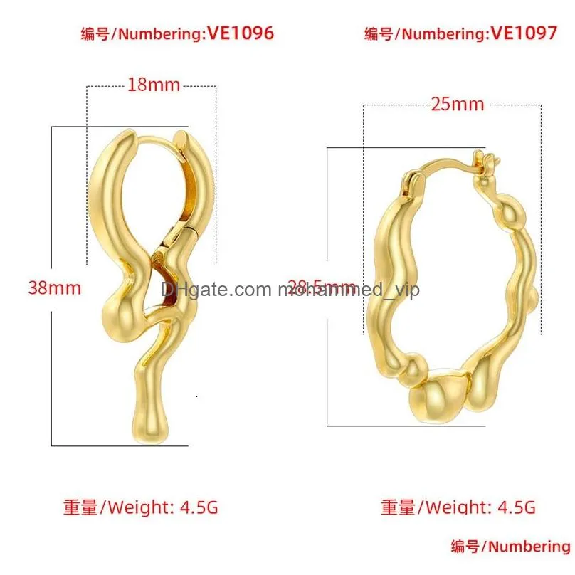 stud zhukou glossy women drop earrings drip out honey shape stud brass unusual hoop jewelry wholesale ve1094 231127