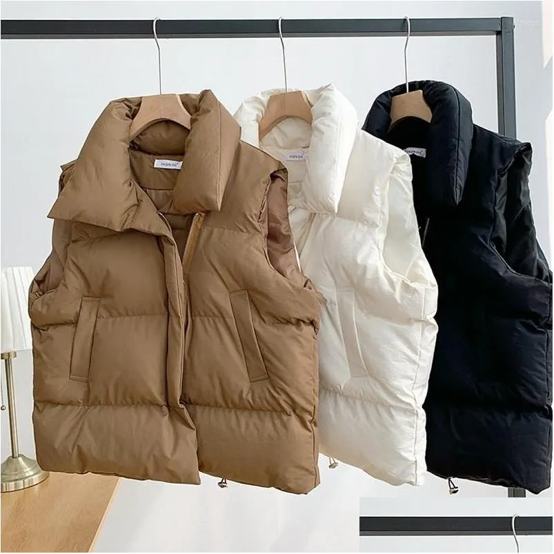 Women`s Vests Cotton Coat Vest For Women 2023 Autumn Winter Korean The White Stand Collar Sleeveless Jackets Outerwear Crop Top Mujer