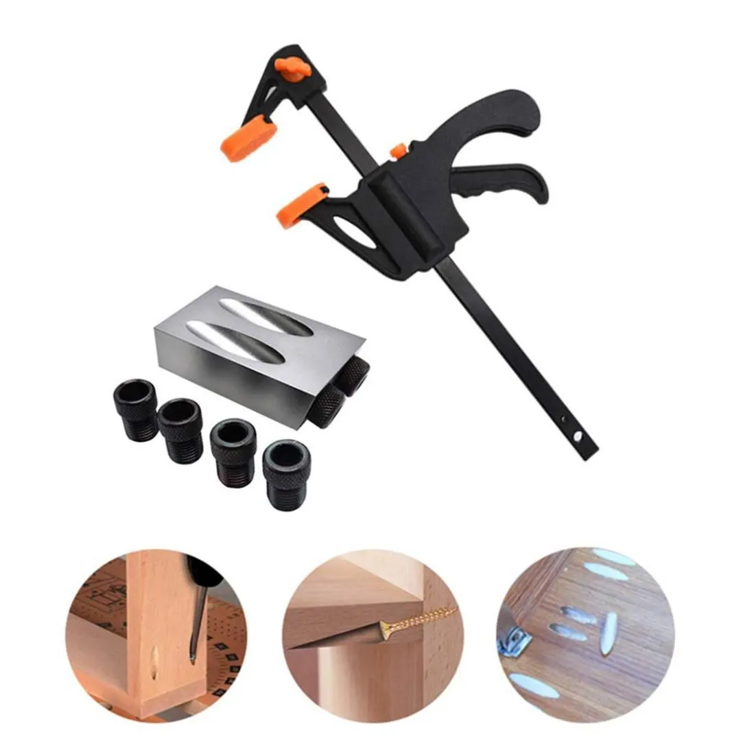 6/8/10mm Pocket Hole Jig Kit Woodworking Angle Drill Guide Set 8pcs Hole Puncher Locator Jig Drill Bit For Carpentry Tool