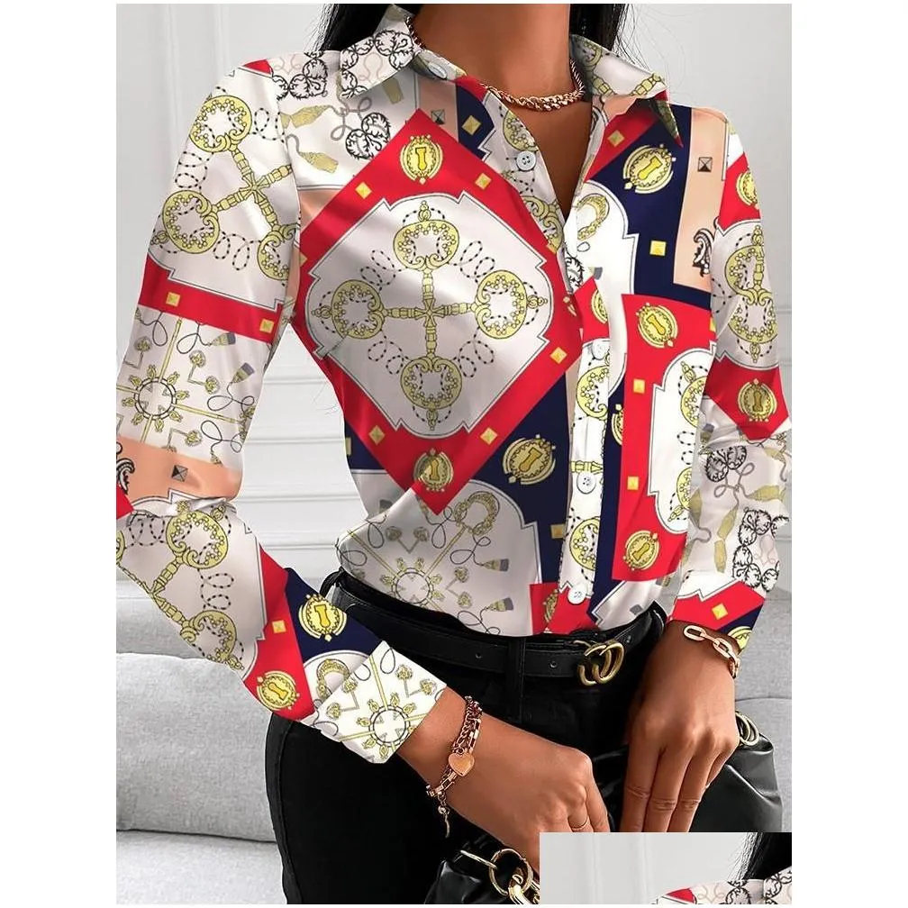Casual Dresses Hirigin Printed Shirt Women Spring Elegant Office Ladies Blouse Clothes Fashion Lapel Long Sleeve Buttons Tops For