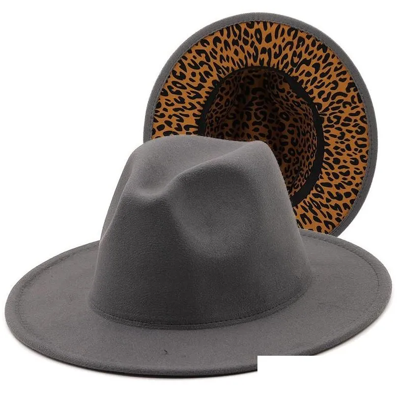 Wide Brim Hats Simple Leopard  Fedora Ladies Wool Felt Hat Women Men Party Trilby Jazz Work Panama Cap Elob22 Drop Delivery Dhke3