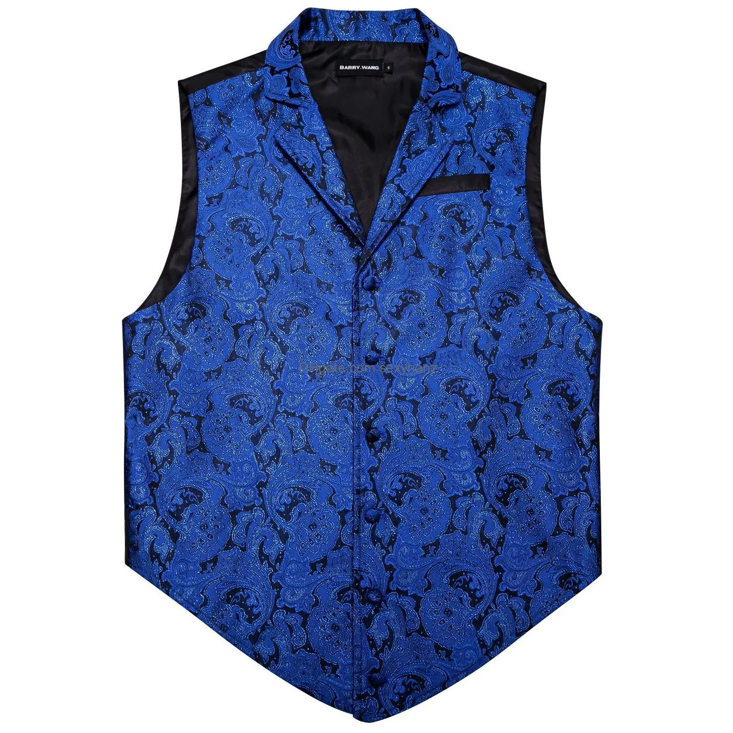 vests blue mens singlebreasted paisly silk waistcoat suit collar arrival autumn mens sleeveless suit vest barry.wang designer