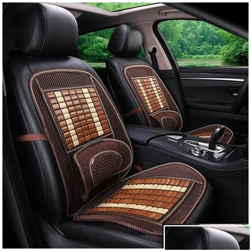 Car Seat Covers Ers Wooden Bead Bamboo Summer Cushion Breathable And Cool Conjoined220N3763698 Drop Delivery Automobiles Motorcycles I