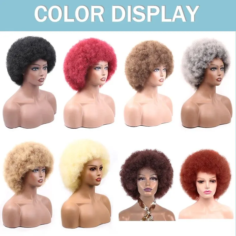 Wigs Synthetic Afro Wig Short Fluffy Hair Wigs for Black Women Kinky Curly Hair for Party Dance Cosplay Wigs with Bangs