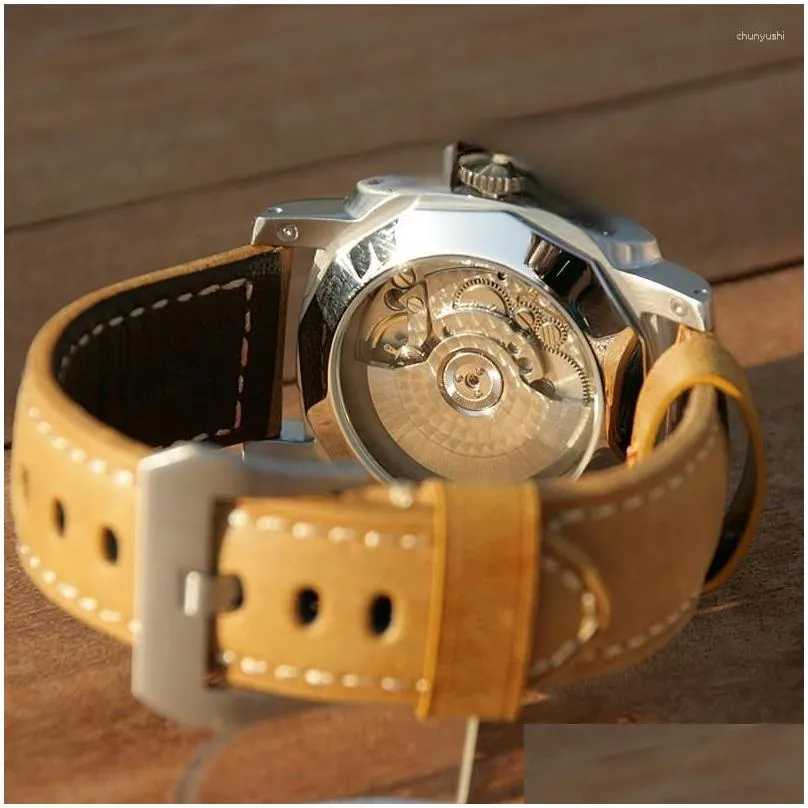 Wristwatches Drop 44Mm Military Watch For Seagl St25 Matic Mechanical Movement Waterproof Calendar Mens Delivery Dhivi